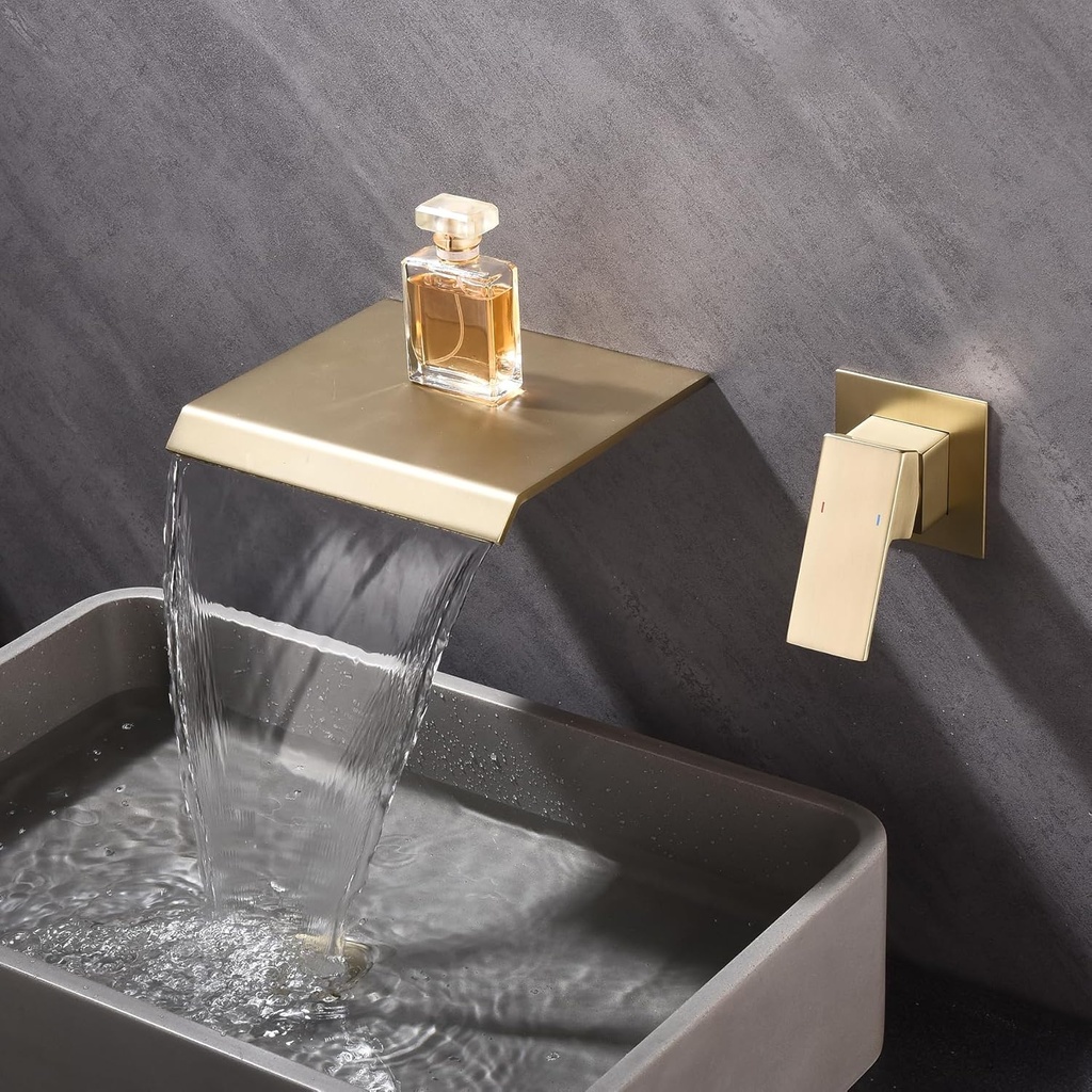 Waterfall Wall Mount Tub Faucet Bathroom Bathtub Faucet Sink Faucet Single Handle Tub Filler Rough-in Valve Included Brushed Gold Modern Basin Mixer Tap