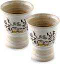 Japanese Mino Yaki(Ware) Ceramic Beer Cups Set of 2, Japanese Poem Owl Design, Gray 10.5 fl oz, Sake,Yunomi Green Tea, Gift