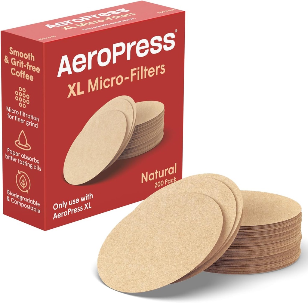 AeroPress XL Coffee Maker Natural Paper Micro-Filters – Round Replacement Coffee Filters, Unbleached, Compostable Paper Filters, Fits XL Size AeroPress Coffee Makers, 200 Count