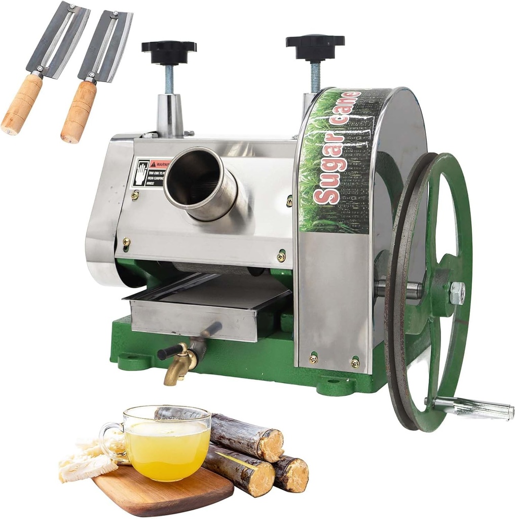 16.5"×12.6"×13.8" Manual Sugar Cane Juicer, Sugarcane Juice Press, Commercial Sugarcane Press Extractor with 2 Peeling Knives, Stainless Steel Filter Tray