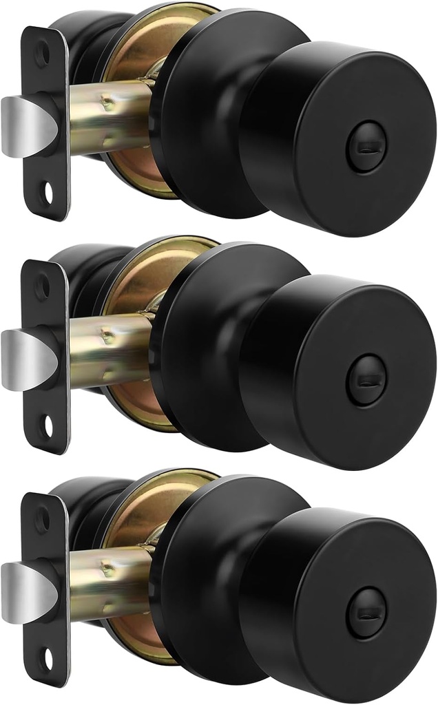 goldenwarm Black Door Knobs Interior, Privacy Door Knob Black Door Knobs Interior Bulk Matte Black Privacy Door Knobs for Bedroom or Bathroom (3 Pack)