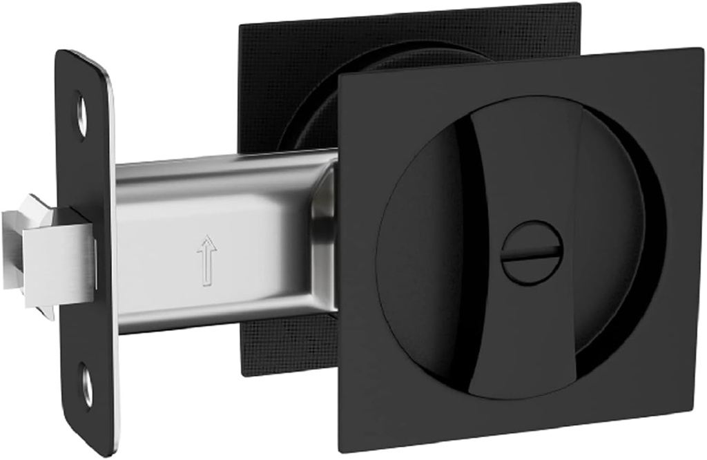 Lethato Pocket Door Hardware Black, Pocket Door Lock, Pocket Door Latch, Matte Black Contemporary Pocket Door with Privacy Lock(1 Pack, Square)