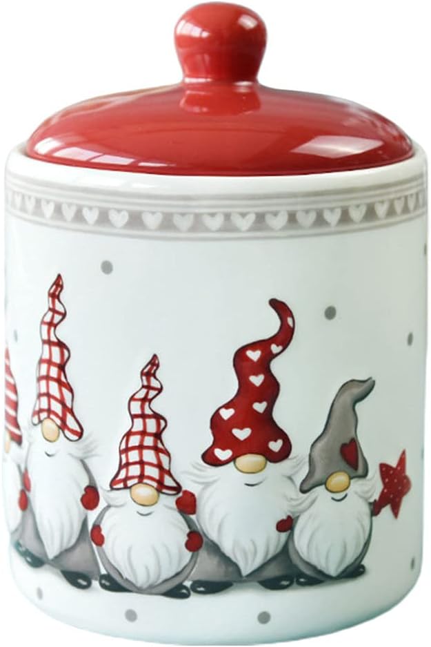 Christmas Cookie Jars Ceramic Gnome Candy Jar Tea Can with Lid for Christmas Decoration, Centerpieces, Bedroom