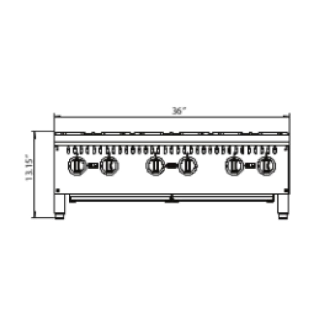 36" Heavy Duty Countertop Natural Gas Range | Cooking Stove Hot Plate with Adjustable Legs and (6) Burners for Kitchen Restaurant | 150,000 BTU | 36"W x 27-1/2"D, 13-1/2"H, Stainless Steel