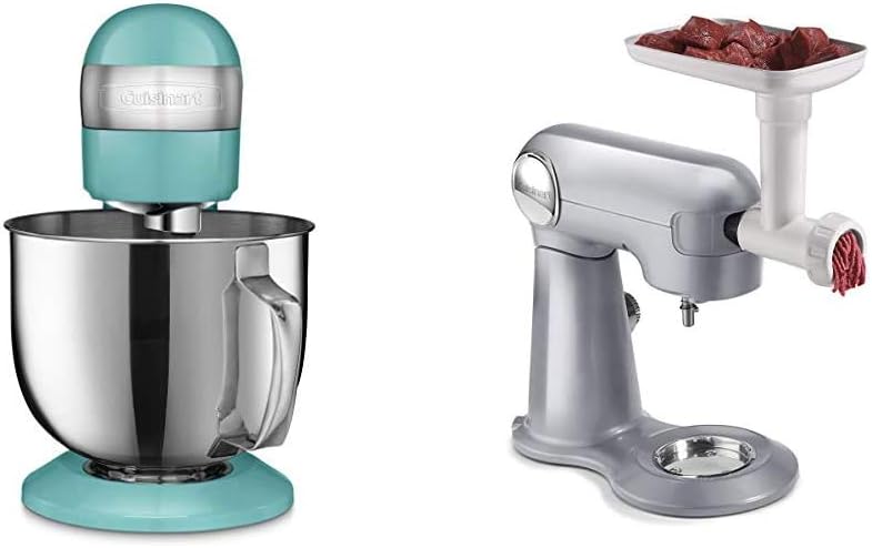 Cuisinart SM-50TQ 5.5 Quart Stand Mixer, Manual, Robbin's Egg & MG-50 Meat Grinder Attachment for SM-50 and SMD-50 Series, White