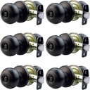 Privacy Black Door Knobs Keyless - Stainless Steel Matte Black Finish, Powder-Coated for Bedroom/Bathroom, Interior/Exterior, Easy Install (6-Pack)