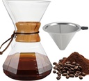 Mongdio 34oz/1000ml Pour Over Coffee Maker with Reusable Stainless Steel Filter and Wooden Collar Holder, 6-8 Cups Borosilicate Glass Coffee Maker for Camping Home, Clear