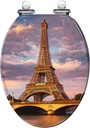 Elongated Toilet Seat tower sunset Paris France Art Resin Toilet Seat with Cover Easy to Install Quietly Close Quick Release Hinges Decorative
