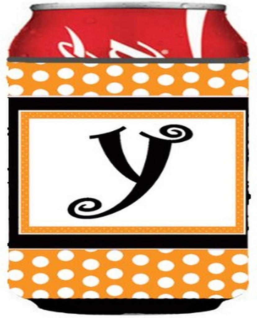 Caroline's Treasures CJ1033-YCC Letter Y Initial Monogram - Orange Polkadots Can or Bottle Hugger Cooler Washable Drink Sleeve Collapsible Beverage Insulated Holder, Can Hugger, Multicolor