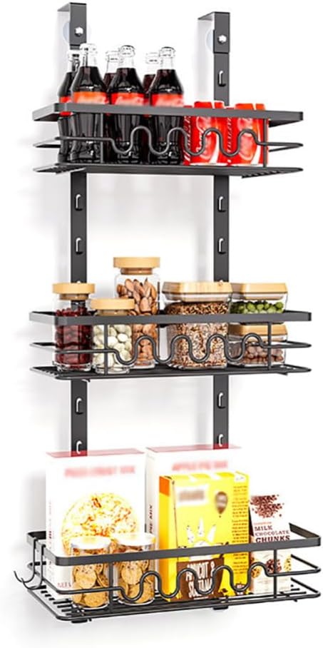 Over the Door Pantry Organizer, 3-Tier Heavy-Duty Metal Hanging Kitchen Spice Rack, Wall Mount-Door Organizer Narrow Pantry Door Organizers, Hanging Pantry Organizers for Home 3 layers