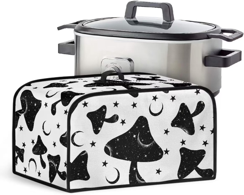 Slow Cooker Cover Mushroom Slow Stew Pot Cover Black Dustproof Washable Pot Cover Fit Air Fryer Pressure Cooker, Kitchen Decoration