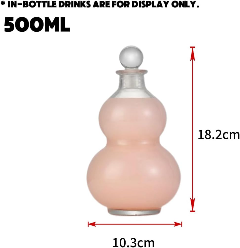 Chinese Style Gourd Glass Bottle - Empty Liquor/Decanter Bottle for Wine, Iced Tea, Juice, Milk Tea | Creative Decorative Pouring Vessel with Smooth Flow Spout (White, 500ml)