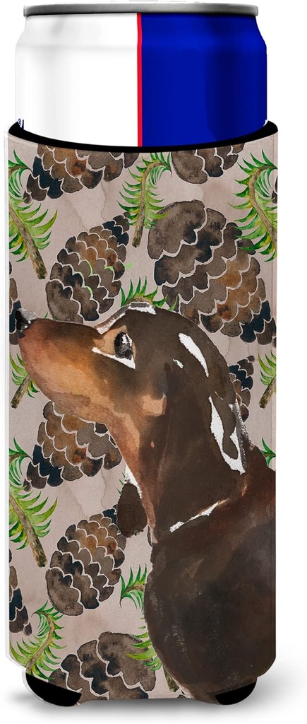 Caroline's Treasures Black and Tan Dachshund Pine Cones Decorative Can Hugger, Multicolor, Slim