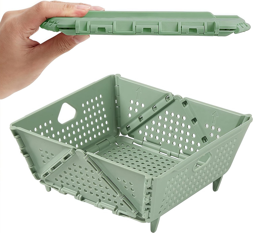 Collapsible Strainers and Colanders for Kitchen, Foldable Plastic Storage Drain Basket for Pasta, Fruit, Vegetables, Berry Space-Saving, BPA-Free, Dishwasher Safe (Green)