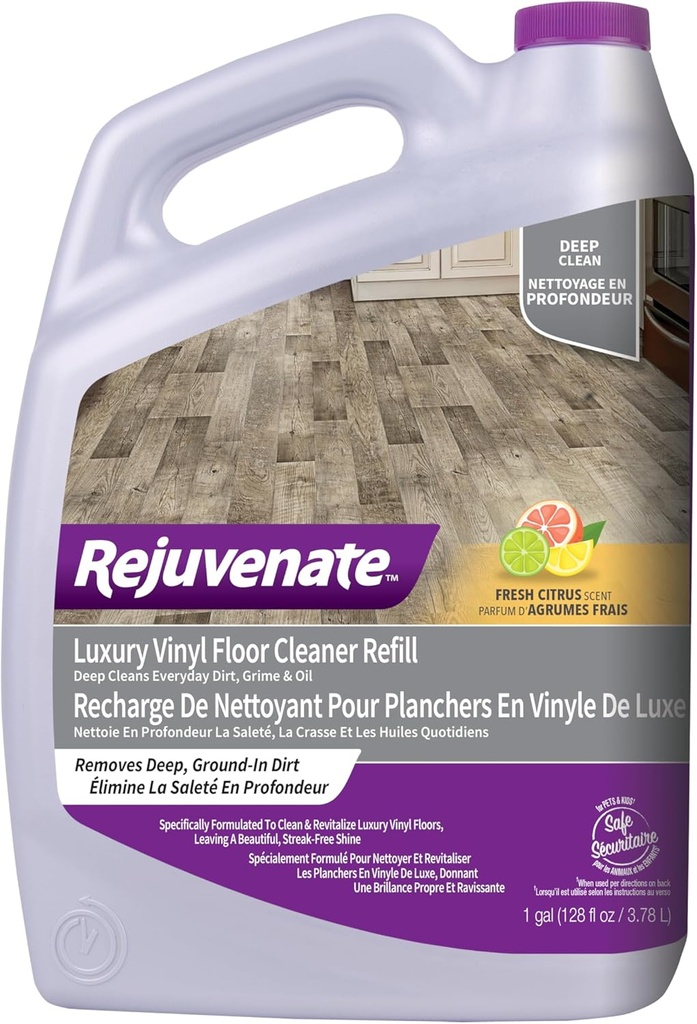 Rejuvenate Luxury Vinyl Floor Cleaner Refill, 1 Gallon, Gently Cleans and Revitalizes Luxury Vinyl Floors