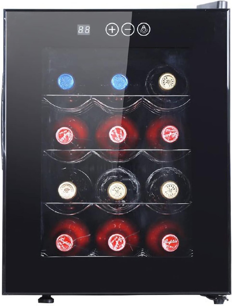 12 Bottle Wine Cooler Refrigerator Large Freestanding Wine Cellar Compressor For Red, White, Champagne or Sparkling Wine Digital Temperature Control Fridge Glass Door