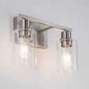 EMONG Brushed Nickel Bathroom Light Fixtures, 2-Light Vanity Light with Clear Glass Shade, Wall sconces for Hallway, Farmhouse,Bedroom Room,Kitchen