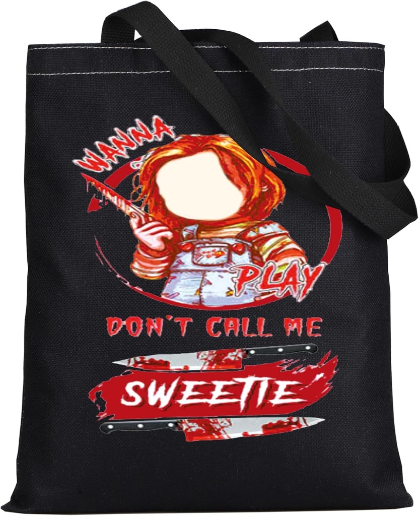 WZMPA Bride Fans Tote Bag Killer Doll Gift Wanna Play Don't Call Me Sweetie Reusable Grocery Bag Evil Doll Merch