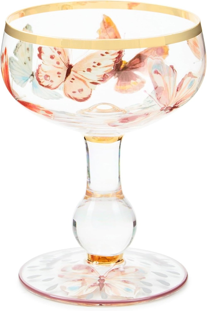 MACKENZIE-CHILDS Coupe Glass, Decorative Stemmed Cocktail Glass, 11 Ounces, Butterfly Hill