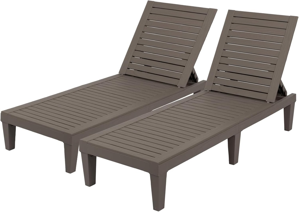 VINGLI Outdoor Chaise Lounge Chair Set of 2, Waterproof Outdoor Lounge Chair with 5-Level Adjustable Backrest, Patio Chaise Lounges for Garden, Pool, Beach Patio Deck Sunbathing (Light Taupe, 2 PCS)