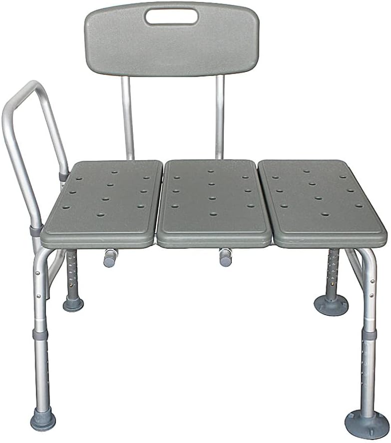 Shower Chair Adjustable Bench Waterproof Bath Seat Mechanic Shower Stool Hot Tub Transfer Bench for Bathtub for Use as a Bath Chair or Shower Seat with Height adjustable Legs -Grey 32-36 In