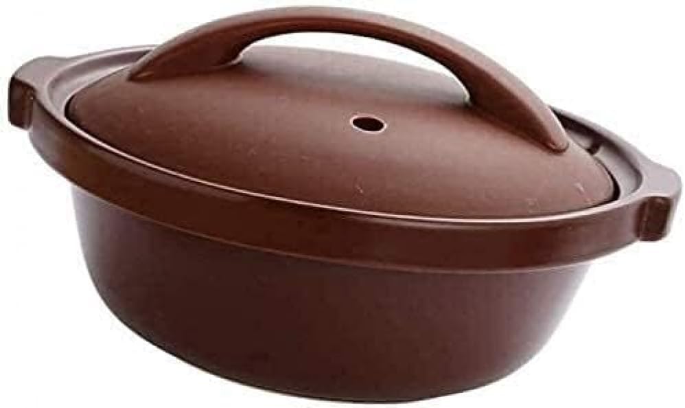 Clay Pot for Cooking Casserole with Lid- Low Pot for Slow Cooker Ceramic Soup- High Temperature Resistant Pan Casserole-Brown 3L (Brown 3L)