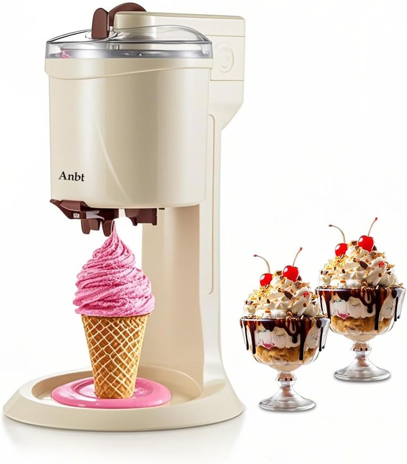 Ice Cream Maker Machine 1Qt, Homemade Gelato, Sorbet, Frozen Yoghurt Maker in 10 Minutes,Pre-Freezing,Detachable Bowl & Mixing Paddle For Home Bar Cafe (Beige)
