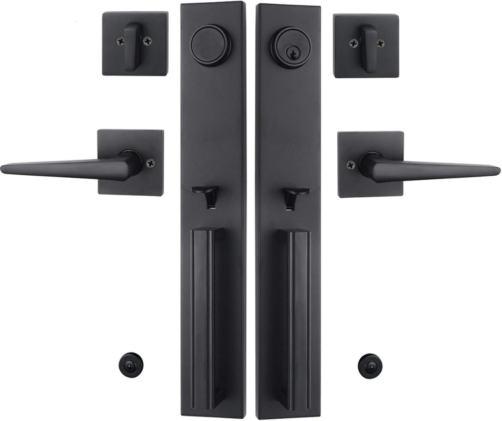 TMC Iron Black Front Double Door Handleset(Keyed&Dummy Set, Matte Black)