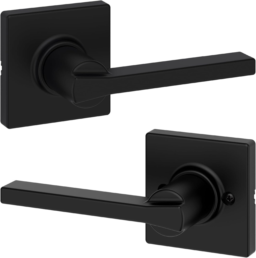 Kwikset Casey Interior Passage Door Handle, Lever For Closet and Hallway Doors, Reversible Non-Locking Handle Lever, Matte Black , with Microban Protection
