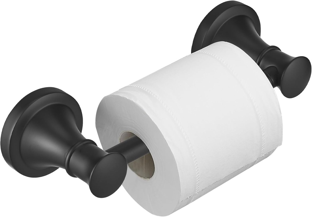 BESy Wall Mounted Toilet Paper Roll Holder Rustproof Toilet Tissue Holder Bathroom Flexible Pivoting Handle Tissue Roll Holder, Matte Black, Stainless Steel