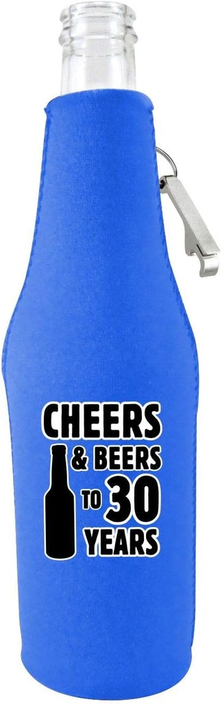 Cheers & Beers to 30 Years Beer Bottle Coolie With Opener (Royal, 6)