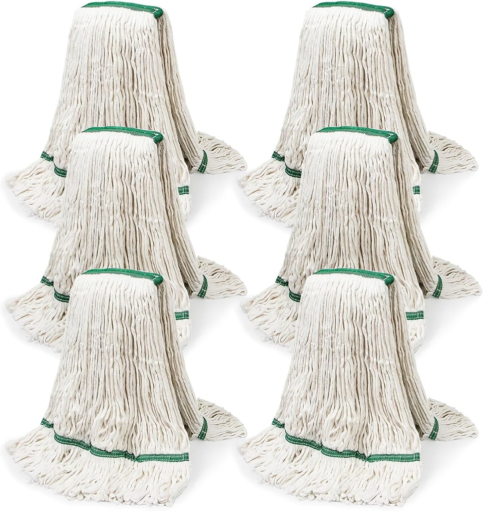 20oz Commercial Cleaning Mop Head Replacements- 6 Pack Heavy Duty Industrial Cotton Looped End String Cleaning Mop Head Refills,Used for Home,Garage,Office and Kitchen,White Mop Refills