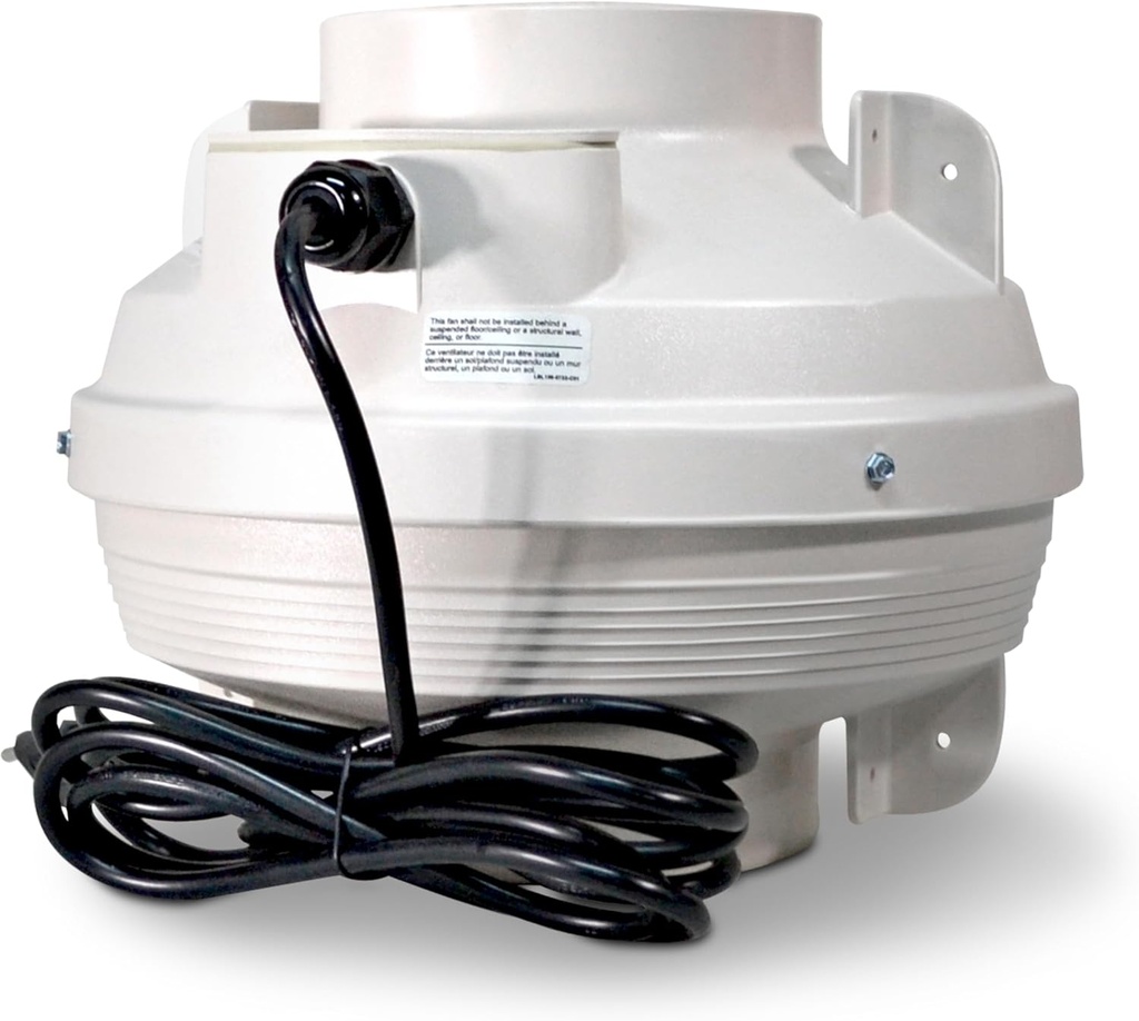 Suncourt 6-Inch Centrax Inline Centrifugal Fan — Quiet Duct Fan for Exhaust, Ventilation, or Inline Boosting, Safety Certified, Simple Installation, 10-Foot Power Cord (TF106-CRD)