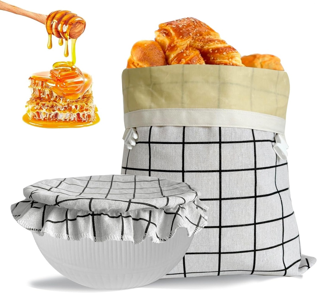 Beeswax Bread Bags for Homemade Bread and Bowl Cover Reusable Bread Baker Set Sourdough Bags