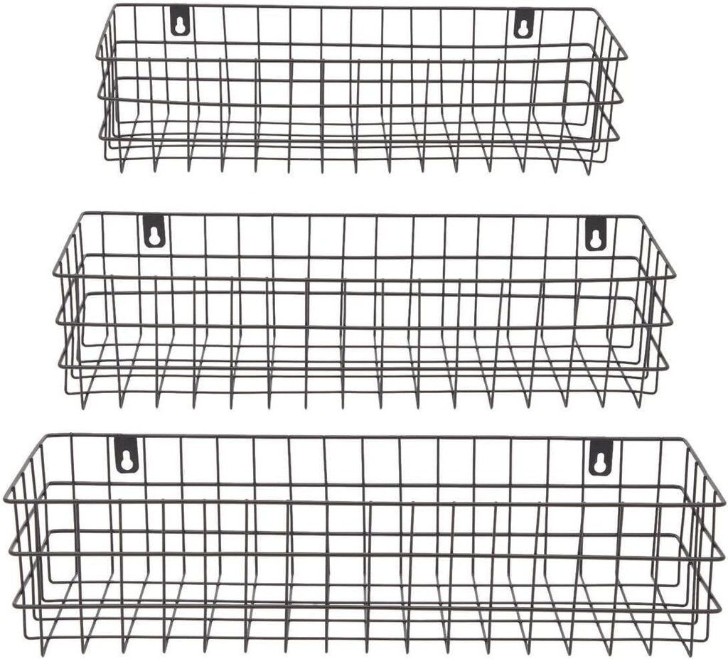 For 3 Pcs Black Wall Mounted Wire Baskets, Hanging Organizers for Kitchen Storage