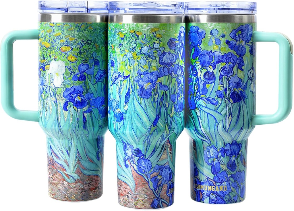 Jormungand 40 oz Tumbler with Handle and Straw Stainless Steel Vacuum Insulated Water Bottle for Hot or Cold Beverages Coffee Mug with Leak Proof Lid Gift for Women&Men Irises 2