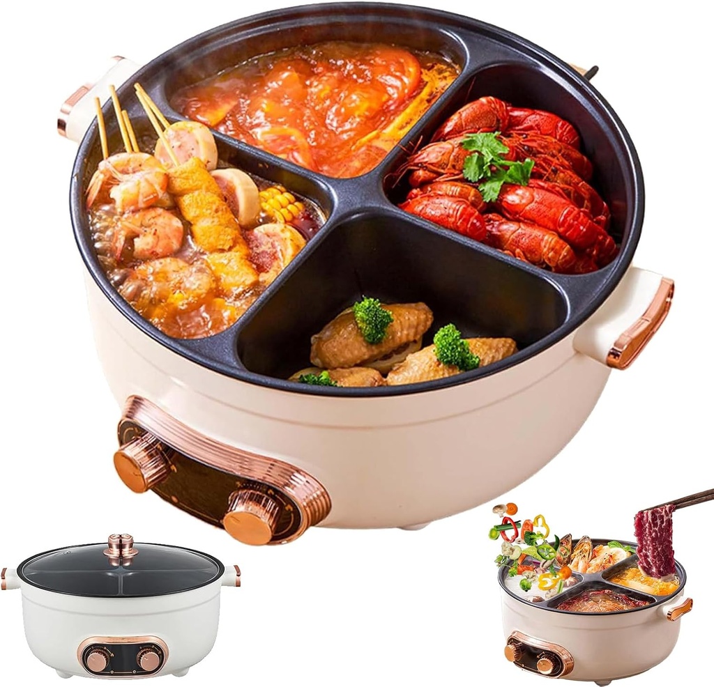 Four Grid Multifunctional Stew Pot, 6/7l Large Capacity Multifunctionals Four-Grids Electric Cooker, 4-Flavor Chinese Shabu Shabu Pot for Home Party (7L)