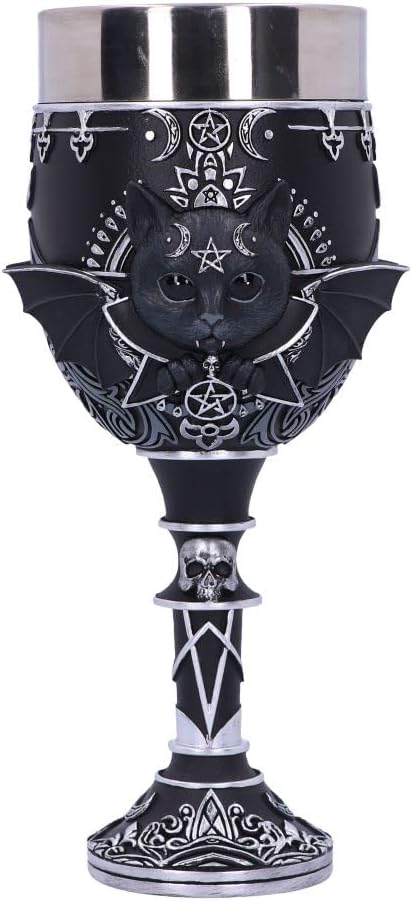 Nemesis Now Cult Cuties Malpuss Goblet 19.5cm, Resin/Stainless Steel, Black, Cute Winged Cat Goblet, Removable Stainless Steel Insert, Cast in The Finest Resin, Expertly Hand-Painted