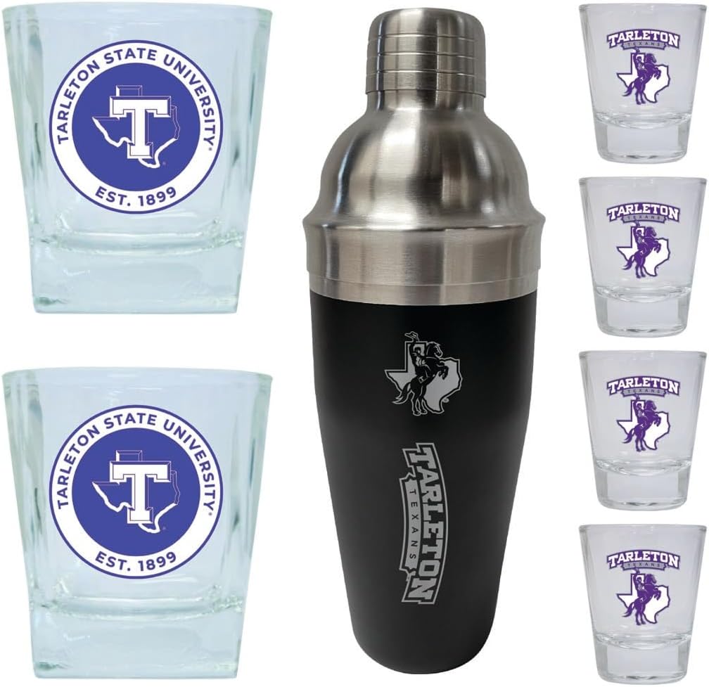 R and R Imports Tarleton State University Officially Licensed Collegiate Barware Set – 7-Piece Cocktail & Whiskey Glass Gift Pack