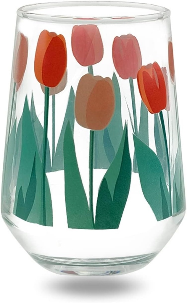 Water Glasses Cute Drinking Glasses Water Cup Tulip Pattern Drinking Glasses Vibrant Glass for Family Coffee or Cold Drinks Drinking Glasses (Color : Tall)