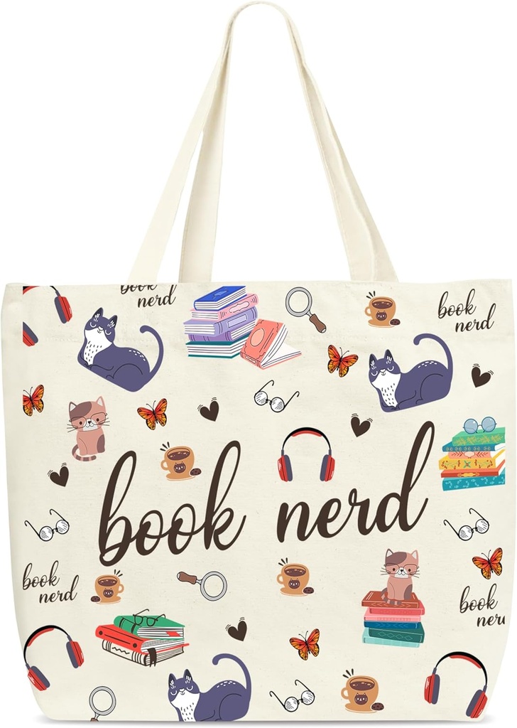 Books Tote Bags, Book Nerd Themed Shopping Bag For Women, Bookish Gifts For Friends Colleagues Book Lovers Read Lovers Book Nerd, Cute Canvas Shoulder Bag For Library Book Store Read Room -A15