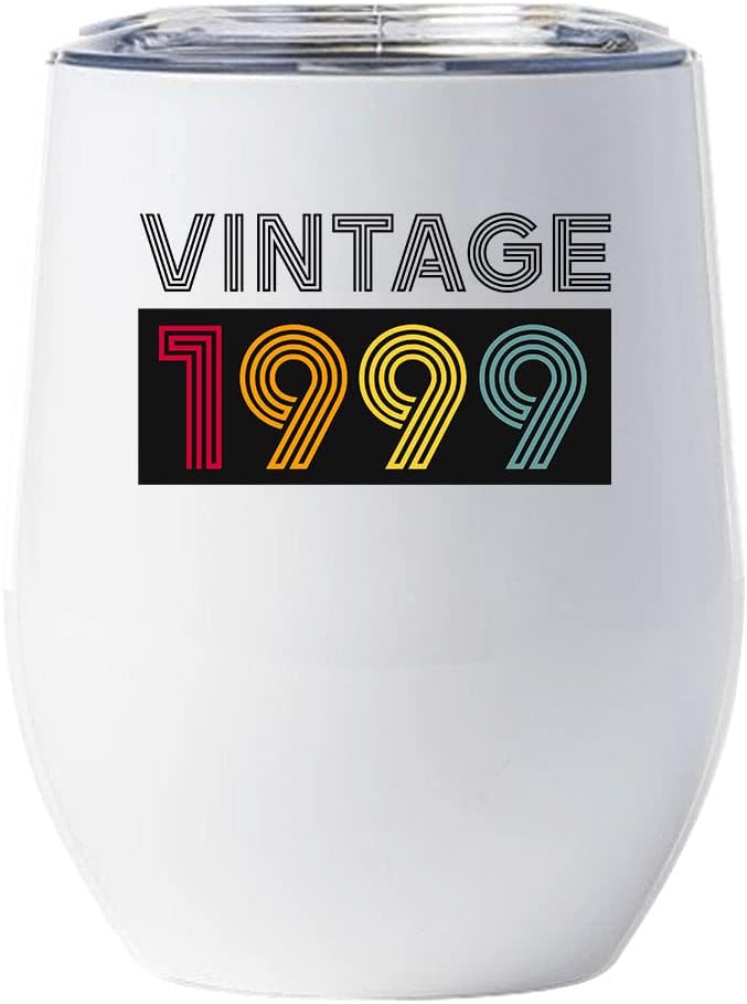 Vintage 1999 Wine Glass 26 Years Old Cup 26th Birthday Retro Colors Tumbler Gift