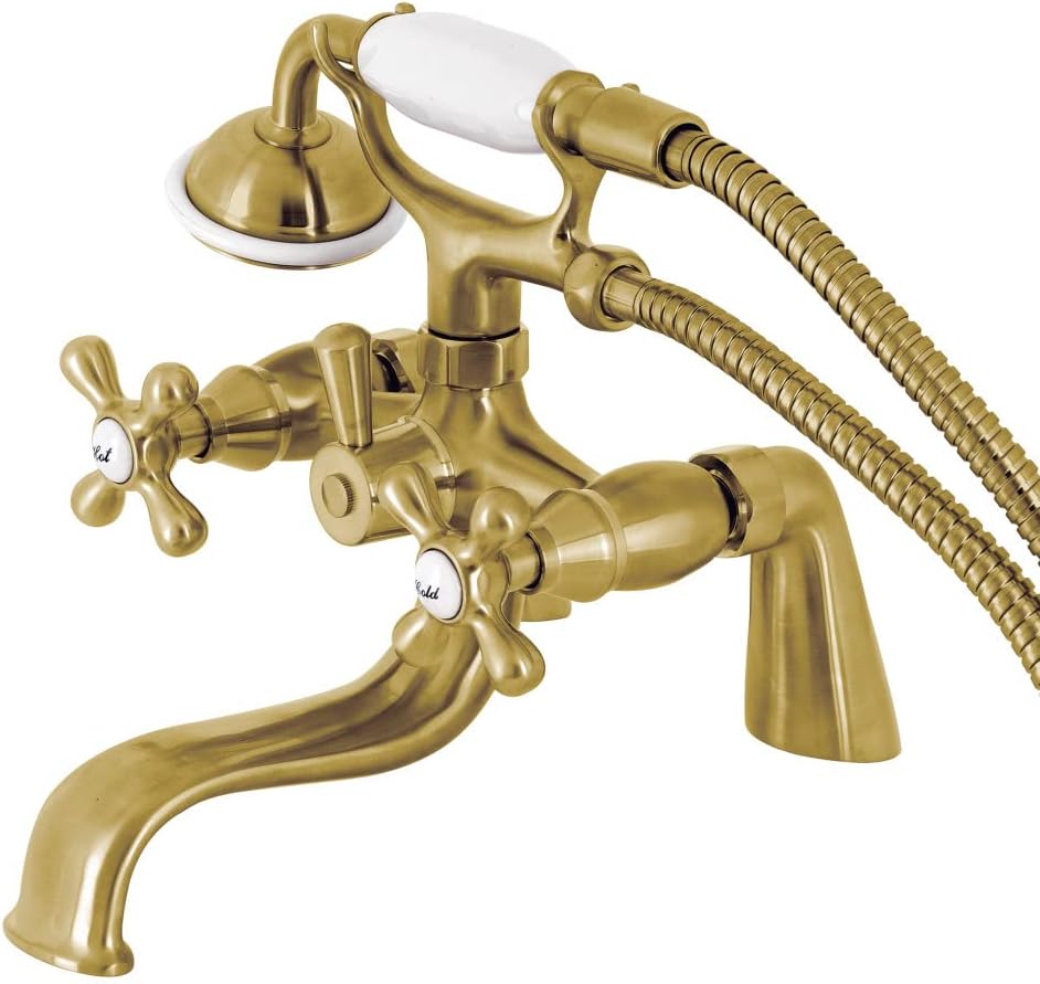 Kingston Brass KS227SB Kingston Deck Mount Clawfoot Tub Faucet with Hand Shower, Brushed Brass