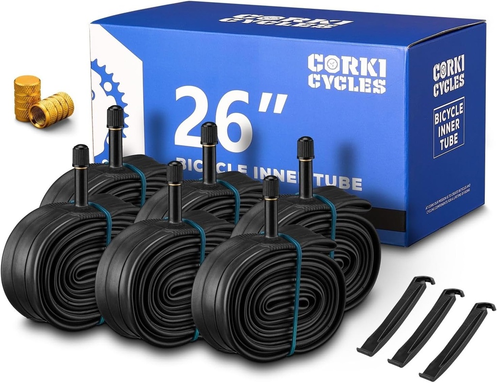 Corki Cycles Mountain Bike Tubes 26" x 1.75 1.95 2.0 2.1 2.125 2.25 2.3 2.4 (Schrader Valve 32mm/ Presta Valve 48mm) 6 Pack