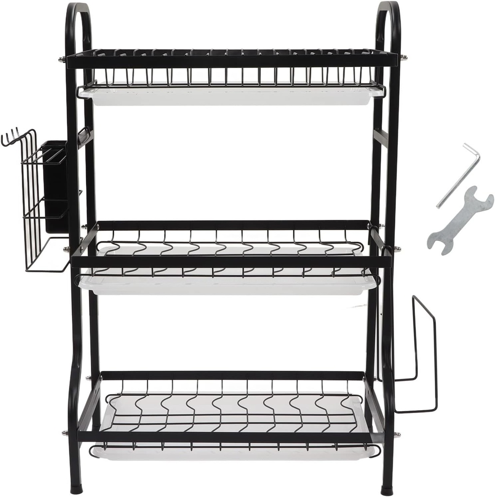 3 Tier Dish Drying Rack, Heavy Duty Iron, Large Capacity Space Saver - Expandable Organizer, Adjustable Design, Ideal for Kitchen Counters and Cabinets