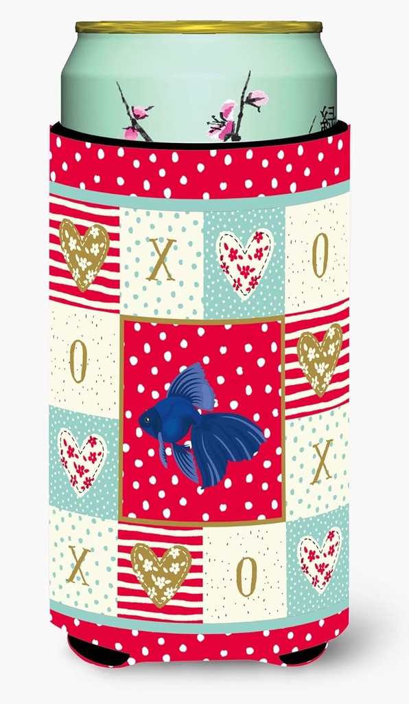 Caroline's Treasures CK5481TBC Veiltail Goldfish Love Tall Boy Hugger, Red Can Cooler Sleeve Hugger Machine Washable Drink Sleeve Hugger Collapsible Insulator Beverage Insulated Holder