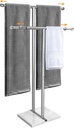 Kayfia 40" Standing Towel Rack with Weighted Marble Base, Width Adjustable & Taller Bathroom Towel Rack Stand, 2-Tier Towel Racks for Bathroom, Multiple Spaces Stainless Steel Brushed Finish