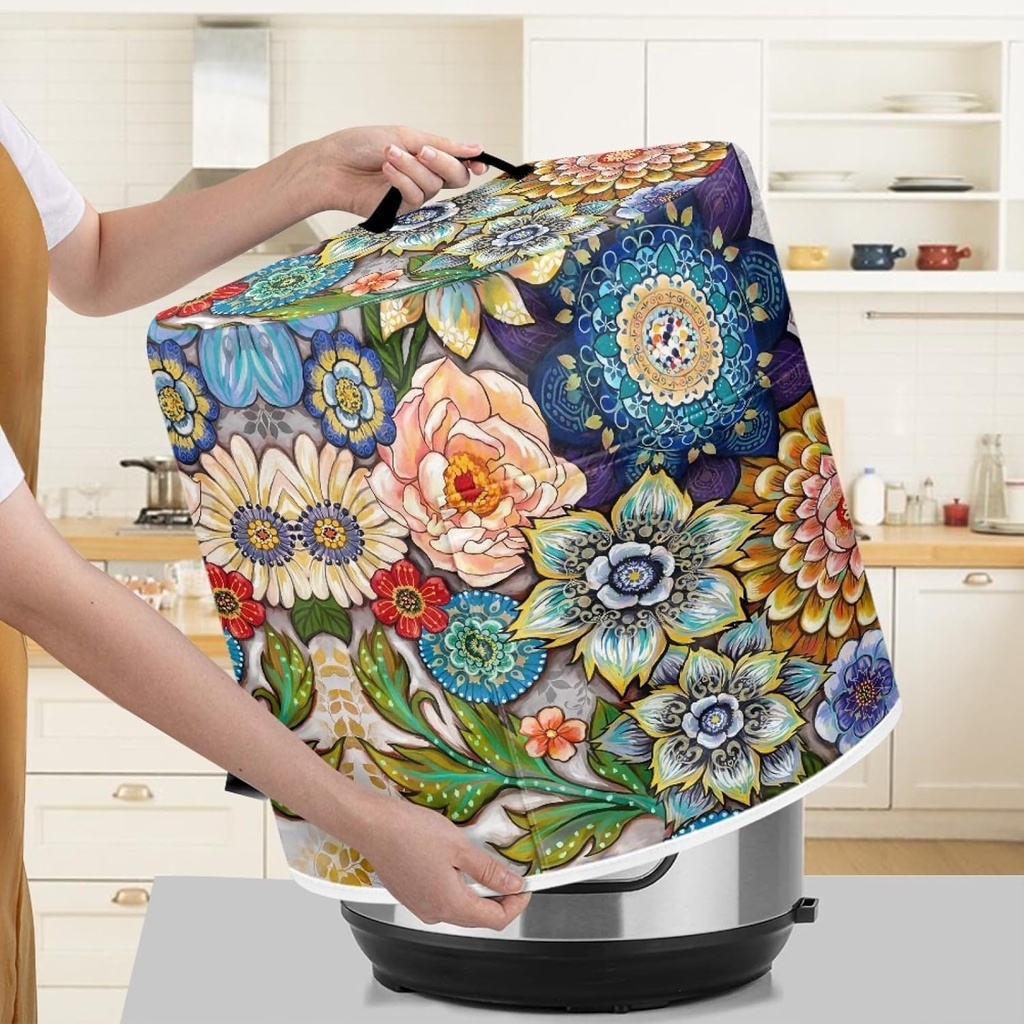 Xoenoiee Boho Floral Blossoms Pattern Pressure Cooker Cover for 8 qt Instant Pot, Kitchen Appliance Dust Cover with Pockets for Rice Cooker Air Fryer Slow Cooker