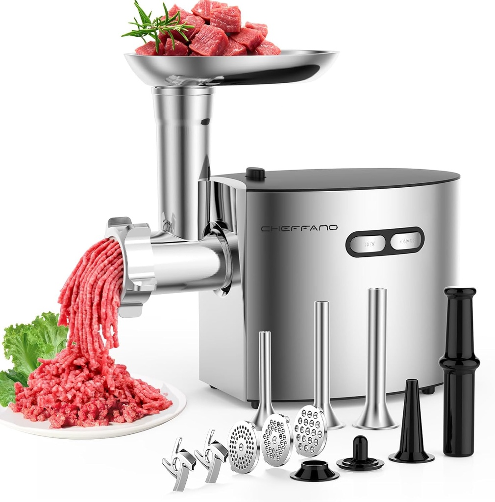 Electric Meat Grinder, Sausage Stuffer with 4 Size Sausage Tube, 2 Blades, 3 Size Plates, Kubbe Kit, 2600W Max, Meat Mincer Heavy Duty for Home Kitchen Use, Stainless Steel