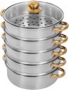Stainless Steel Steamer Pot Thick-bottomed, 5-tier Steamer Pot for Cooking Steamer Pot, Food-Grade 304 Stainless Steel Food Steamer Cookware for Gas Electric Stove（Gold Ears + Gold Beads） (Gold, Silver, 11.81in/30CM)